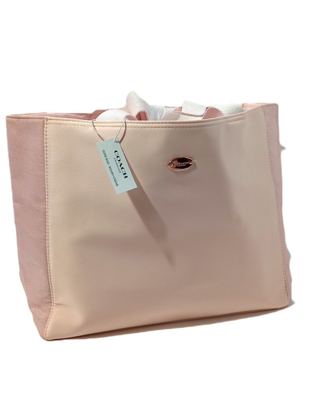 NWT Coach Pink Colorblock Tote Bag Canvas Leather Work Travel Purse